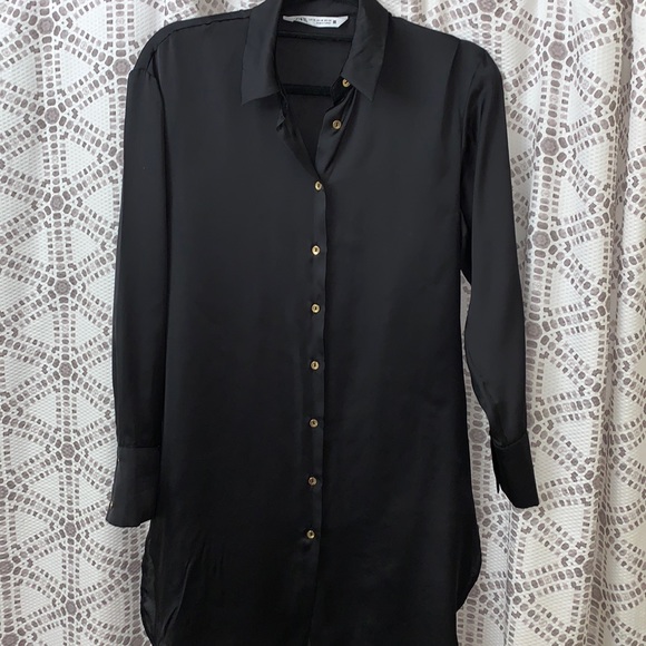 Zara Dresses & Skirts - ZARA Satin Effect Button Down Dress - Blouse